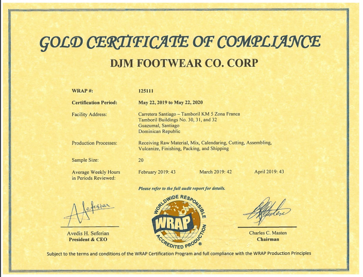 宁兴（多米尼加）DJM鞋业基地通过WRAP认证